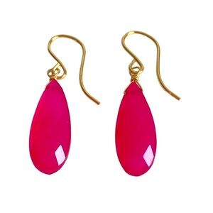 Pink Chalcedony Earrings 14K Gold Pierced Hook Faceted Teardrop Spyglass Designs